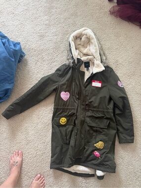 Forever 21 Army Green Fur Lined Utility Trench Coat Size XL